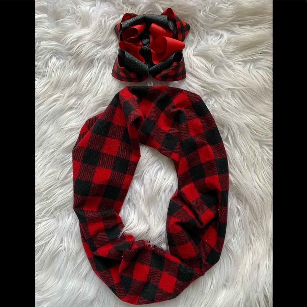 Buffalo Plaid Scarf and matching bow bundle